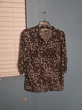Emily Daniels Leopard Print Button-Up Blouse - Brown & Black